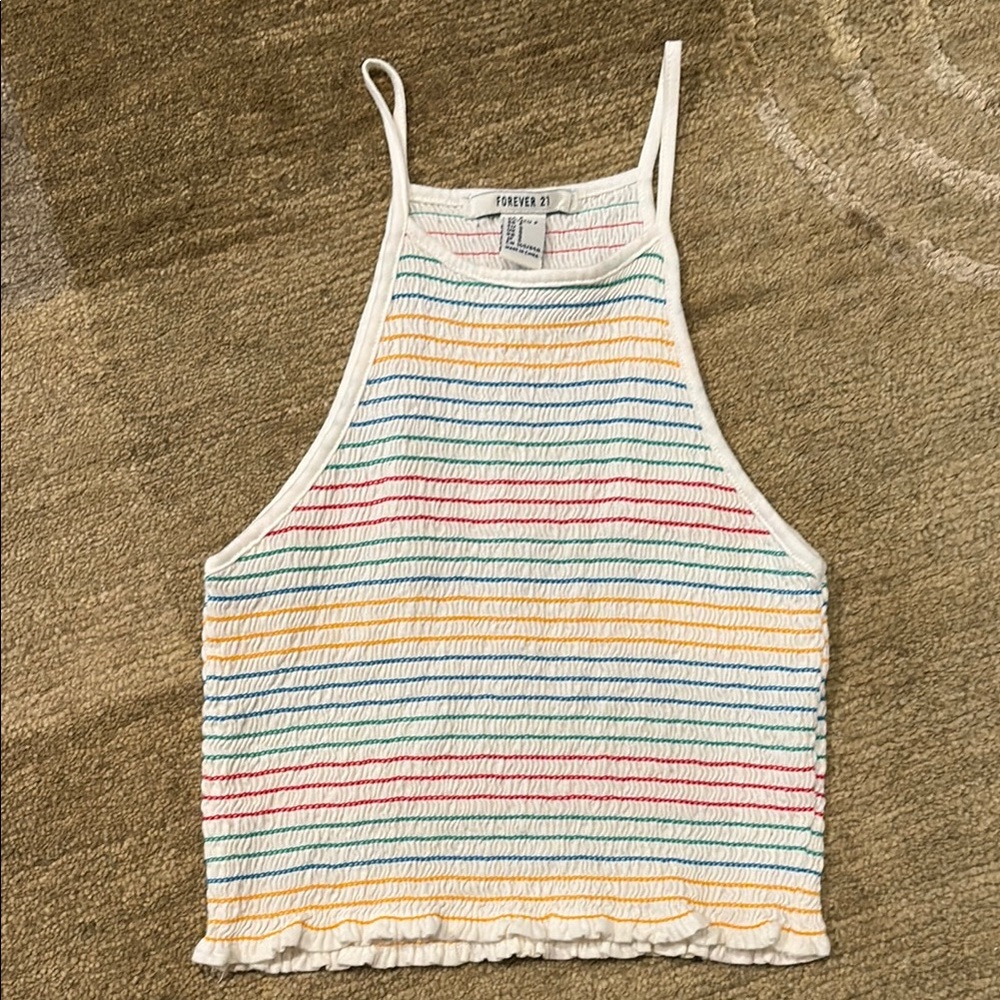 ~Forever 21~ Blue, Red, Green and Yellow Striped Ribbed Stretchy Crop Tank Top